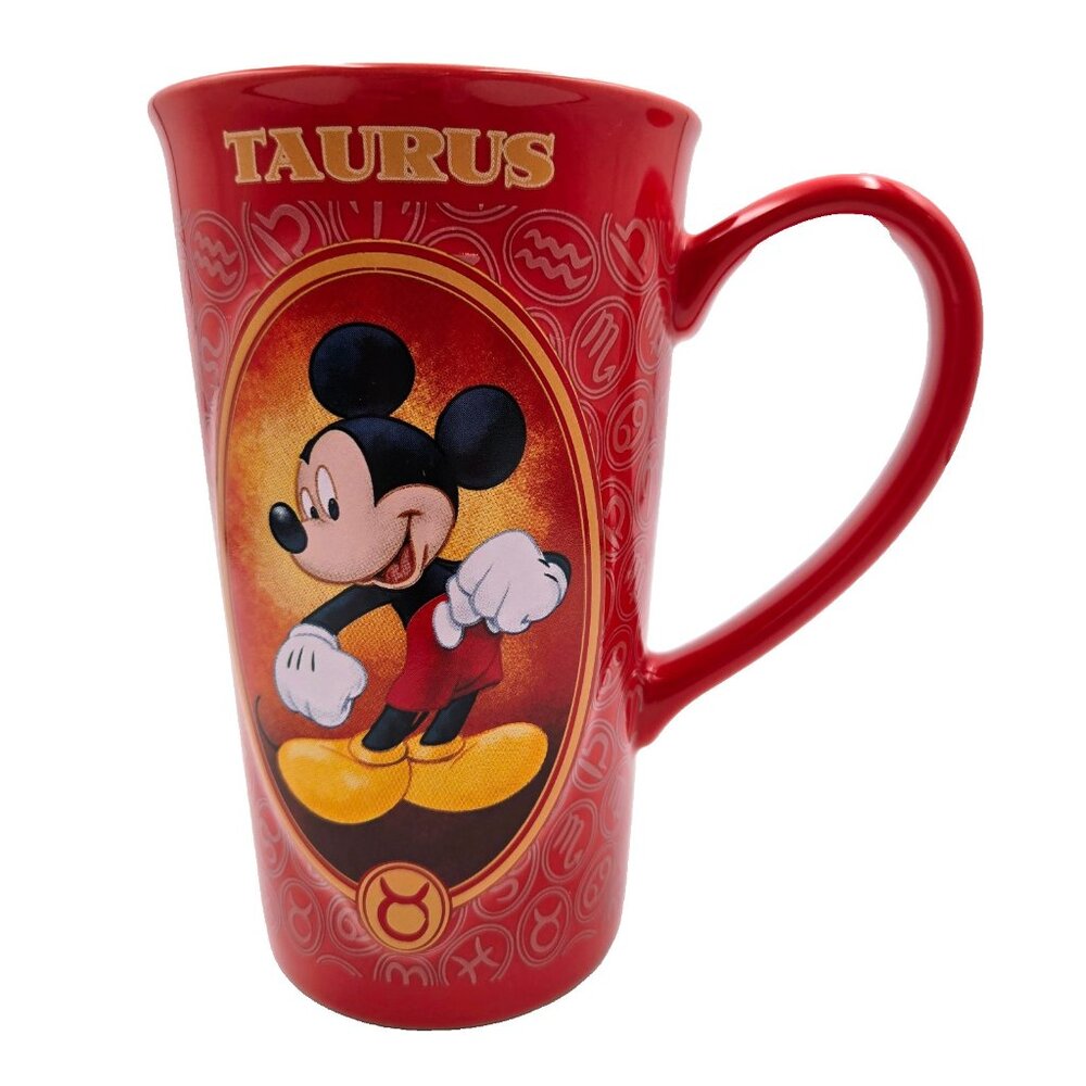 Disney Store Mickey Mouse Taurus Zodiac Sign Tall 3-D Red Coffee Mug Cup Read